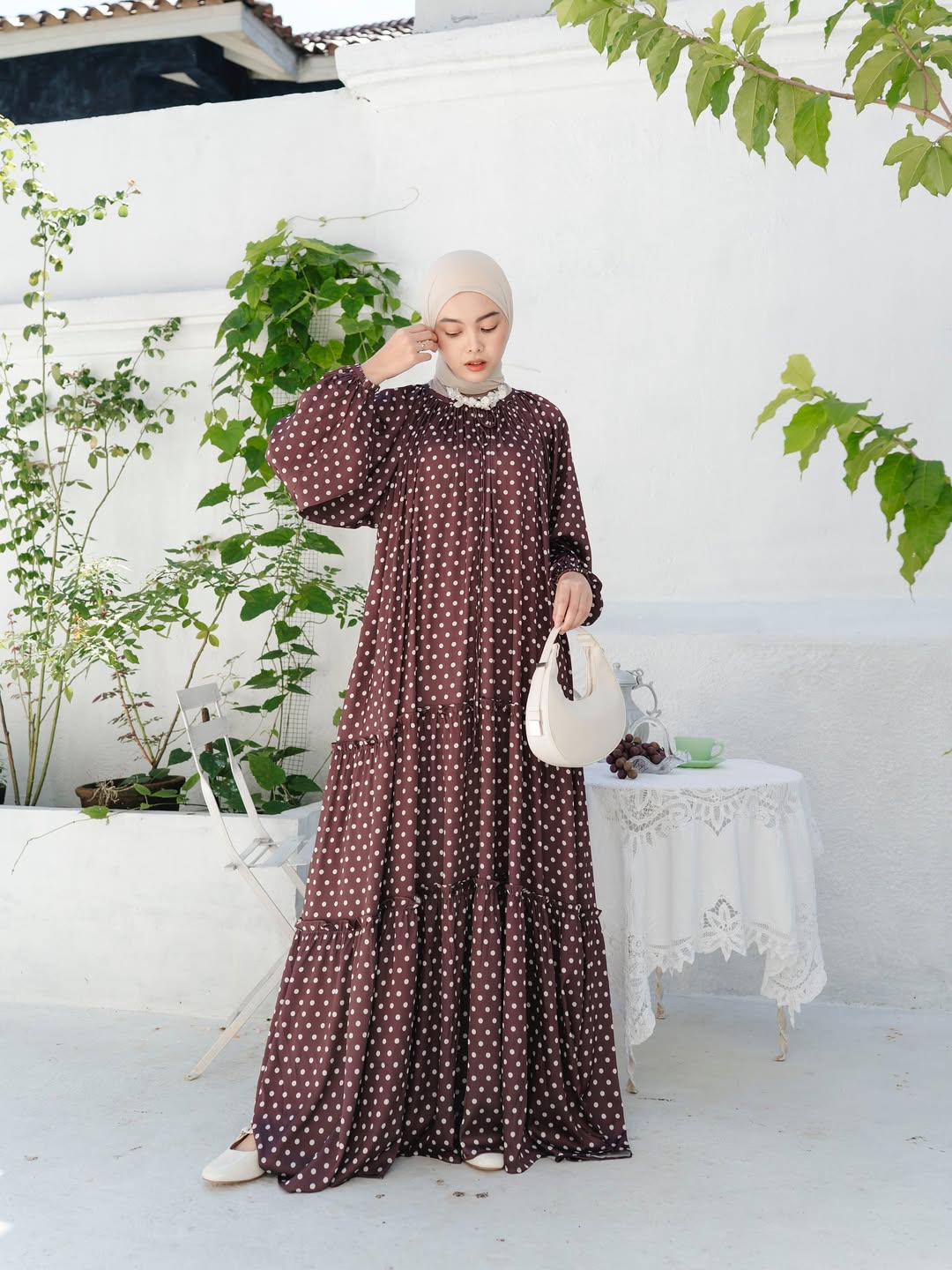 Nouf Dress in Rich Brown